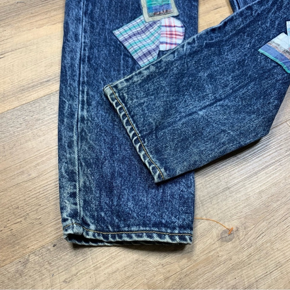 Vintage Patchwork Jeans 9/10 1980's Cottagecore Acid Wash Made In Brazil  - Picture 9 of 13